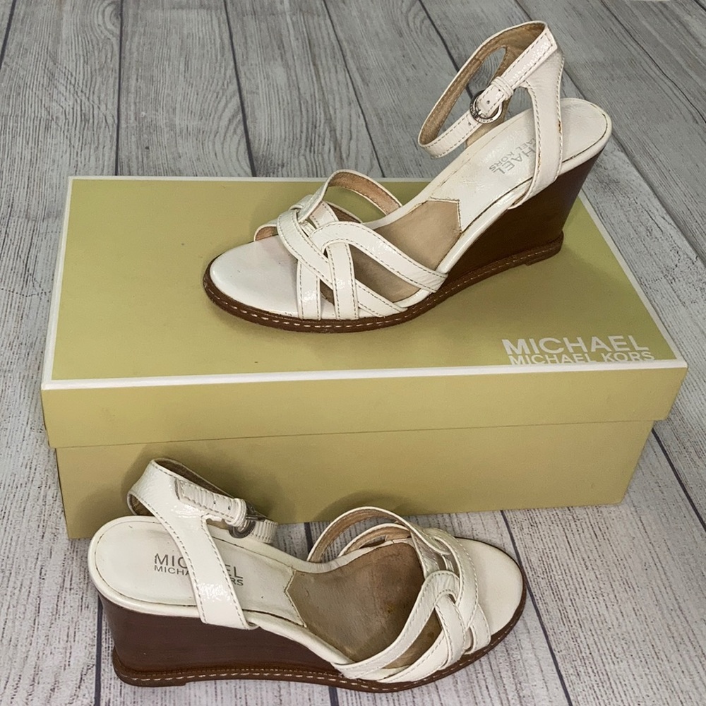 MICHAEL Kors White Molly Naplak Wedge Sandals